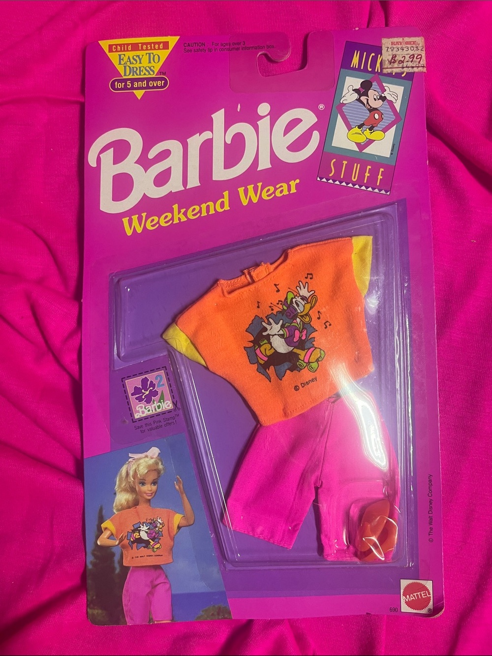 NRFB 1992 Mattel Barbie Disney "Mickey's Stuff" Weekend Wear Outfit (#690)